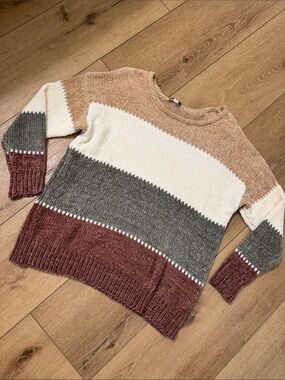 She + Sky Striped Crewneck Sweater in Cream, Tan, Gray & Rust
5 for $25